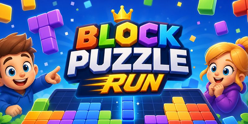 Block Puzzle Run — colorful blocks, friends, and a calm puzzle board