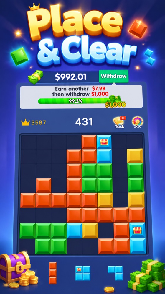 Place & Clear — drag blocks onto the board